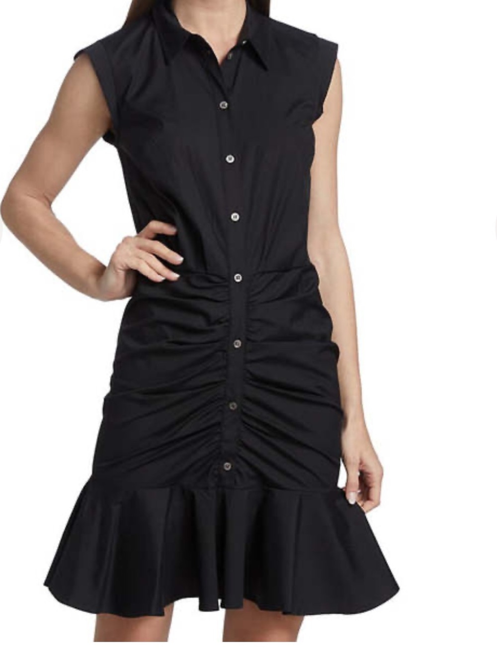 Veronica Beard Black Sleeveless Ruched Shirt Dress - Women